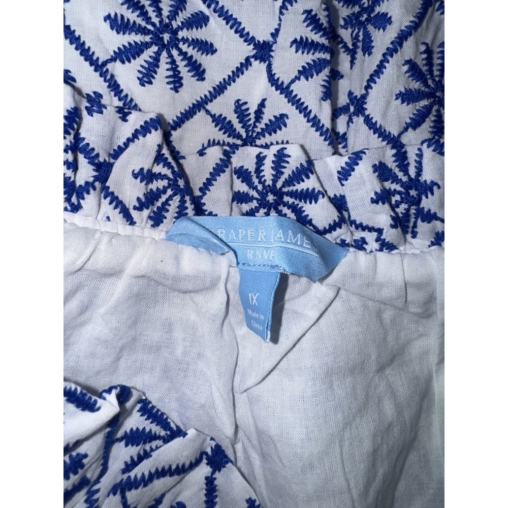 Draper‎ James Dress 1X Women's Blue Tiered Embroidered Elastic Waist Sleeveless - Picture 6 of 7